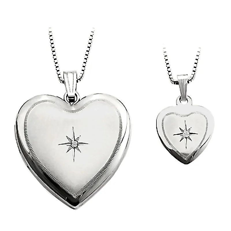 women’s initial necklaces -Heart and Star Just Like Mommy Diamond Silver Locket and Pendant Necklace Set