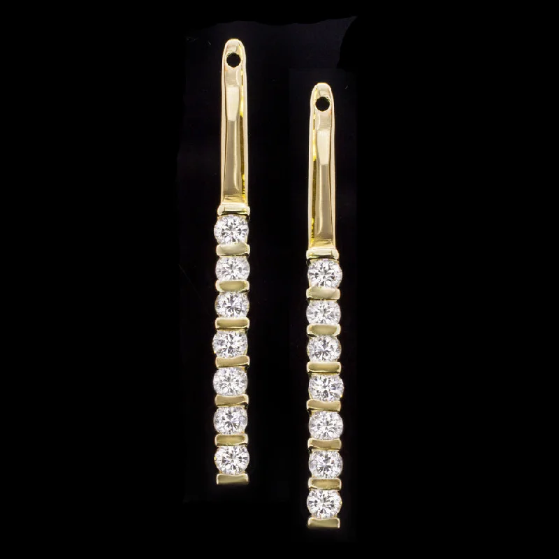 women’s multi-stone rings -DIAMOND EARRING JACKETS 14k YELLOW GOLD BAR DANGLE DROP ENHANCERS NATURAL 3/4ct