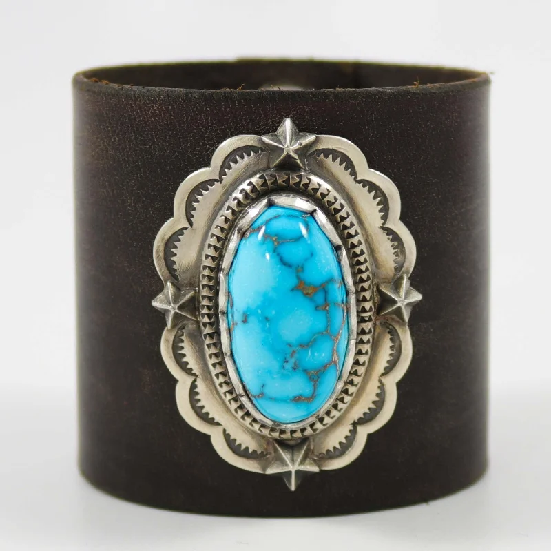 women’s cuff bangles -Bisbee Turquoise Leather Bracelet