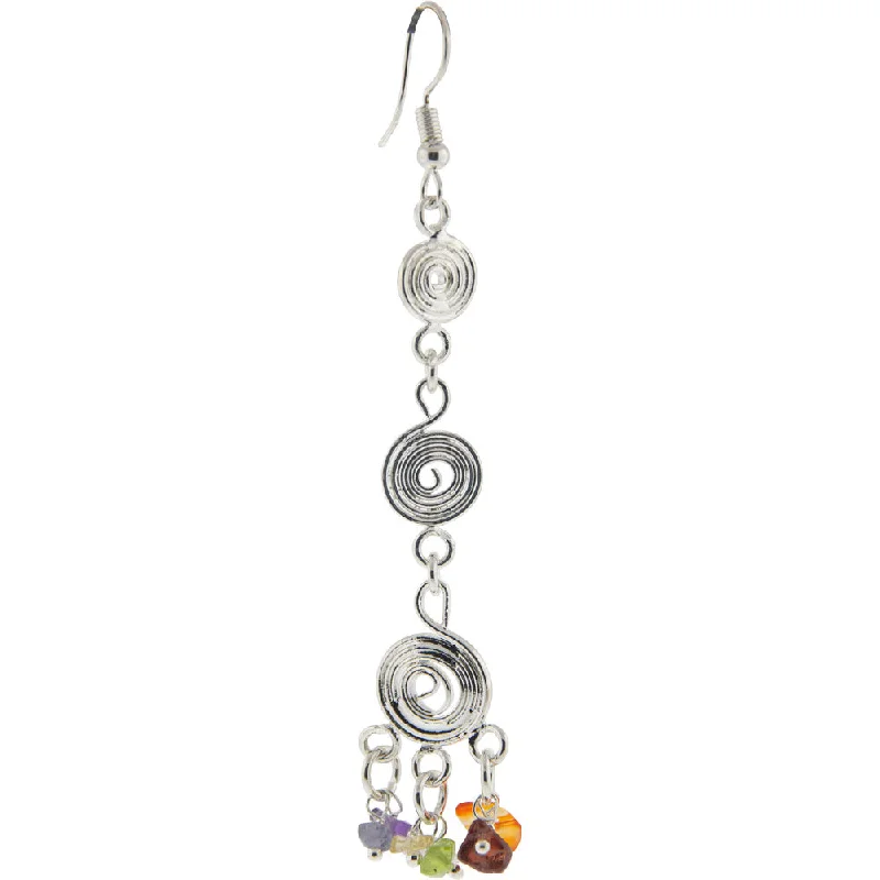 women’s gold hoop earrings -3" Gemstone Spiral Earrings - Chakra