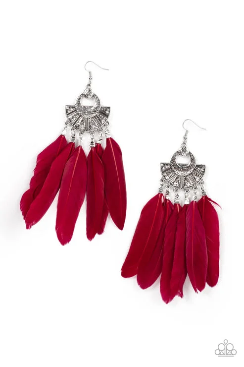 women’s geometric earrings -Plume Paradise Red Earring