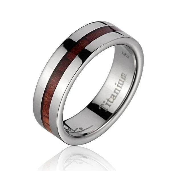 women’s infinity wedding bands -SARAI Titanium Wedding Band Genuine Inlay Hawaiian Koa Wood Ring - 6mm