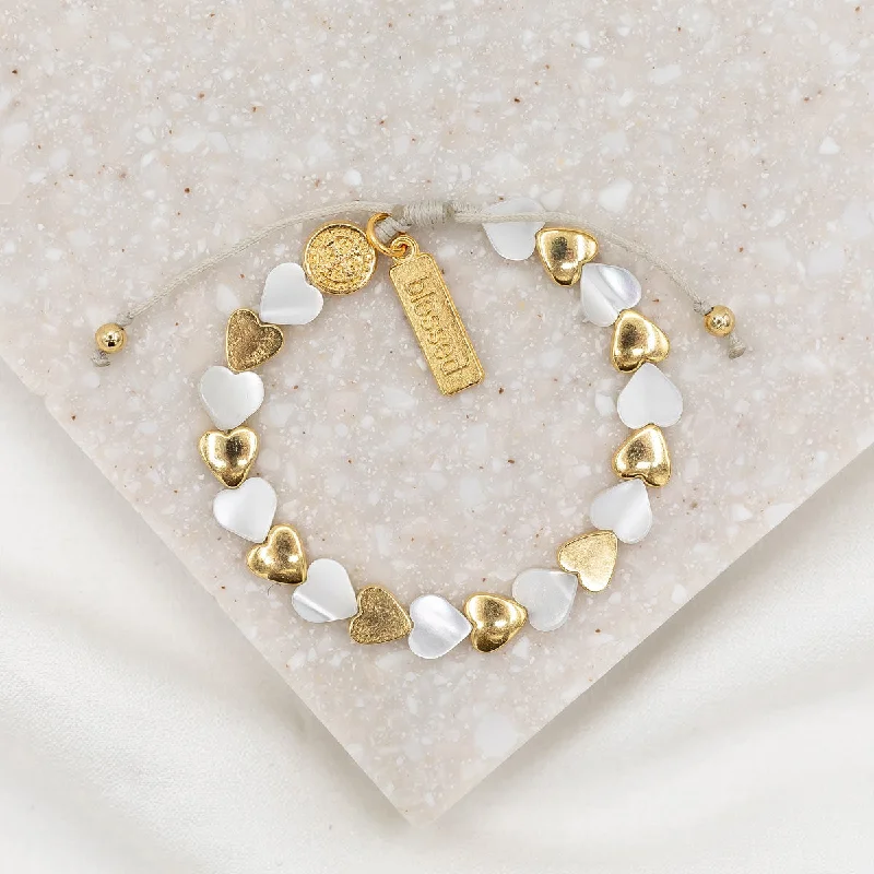 pearl bracelets for women -Sisters of the Heart Bracelet/Gold/White