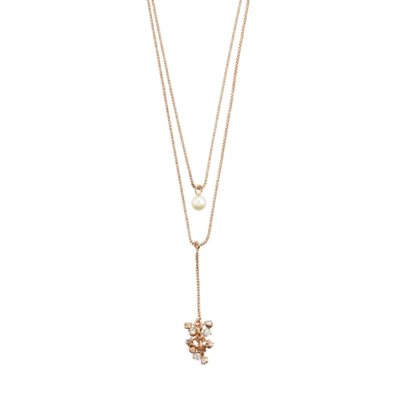 women’s friendship necklaces -JOLENE crystal & pearl necklace rosegold-plated