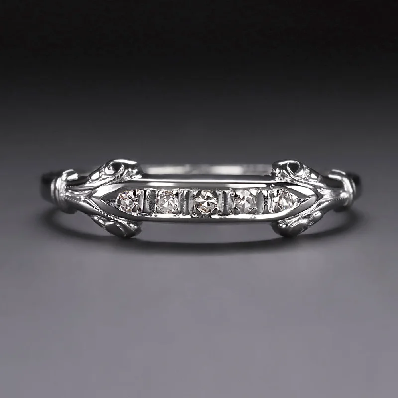 wedding rings for women -1935 VINTAGE DIAMOND WEDDING RING 18k WHITE GOLD STACKING BAND ART DECO NATURAL