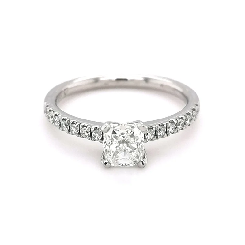 women’s platinum three-stone engagement rings -Platinum Cushion Cut Diamond Ring