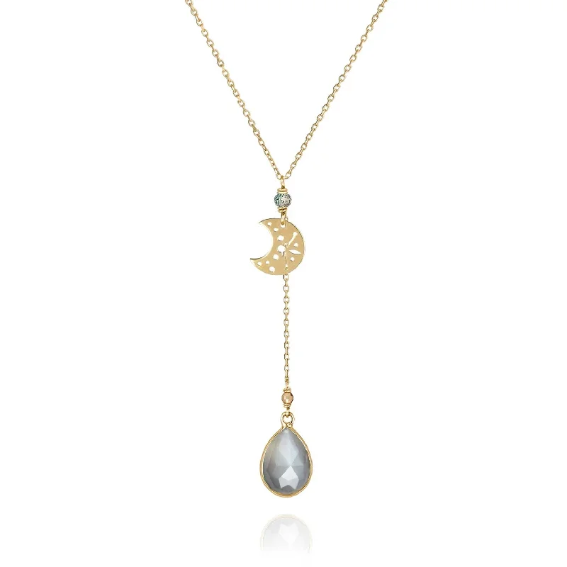 women’s cross necklaces -Precious Moon Necklace 18k Gold Grey Moonstone