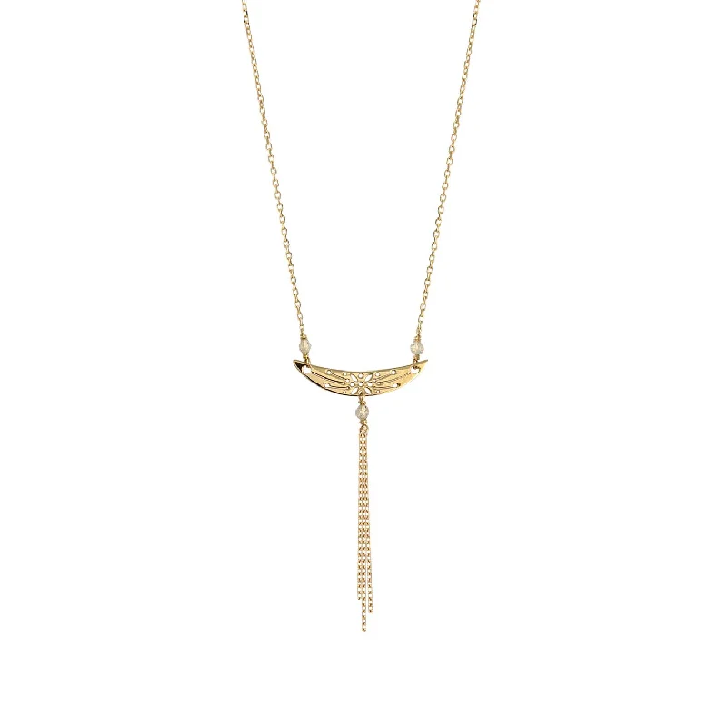 women’s luxury diamond necklaces -Long Moon Tassel Necklace - 18k Gold