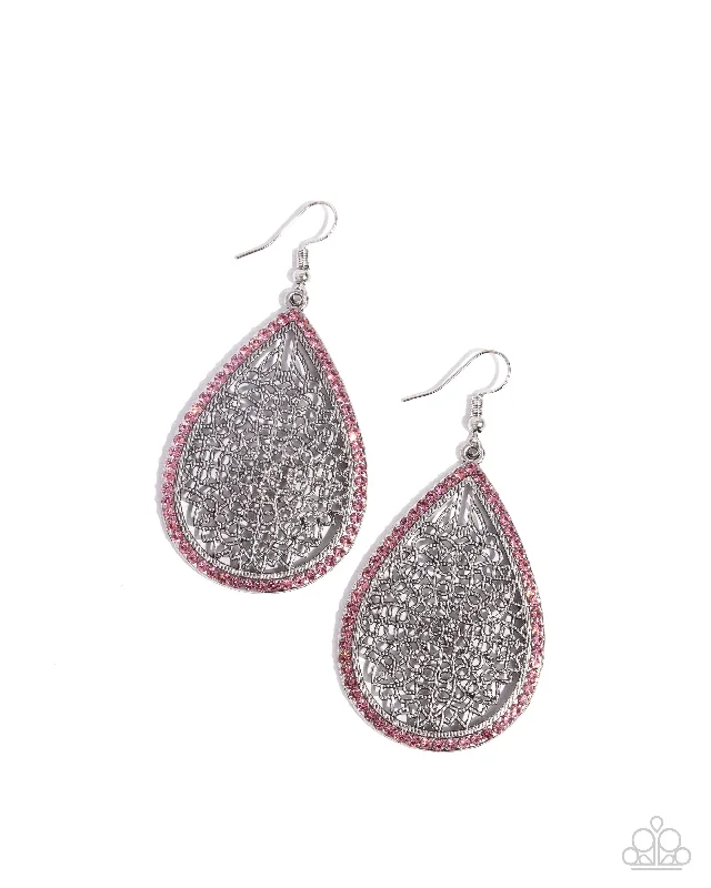 women’s gold drop earrings -Fleur de Fantasy - Pink