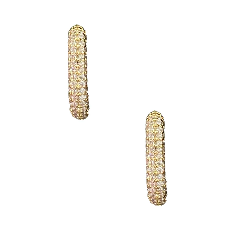 women’s luxury hoop earrings -Classic Pave Rectangle Huggies - Gold