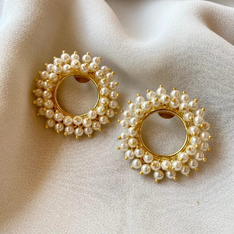 women’s antique earrings -Golden Cluster Pearl Earring