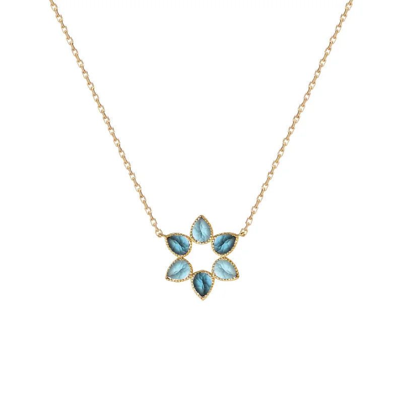 women’s stacking necklaces -Color Nova Star Necklace Blue Topaz and Swiss Blue Topaz - 18k Gold