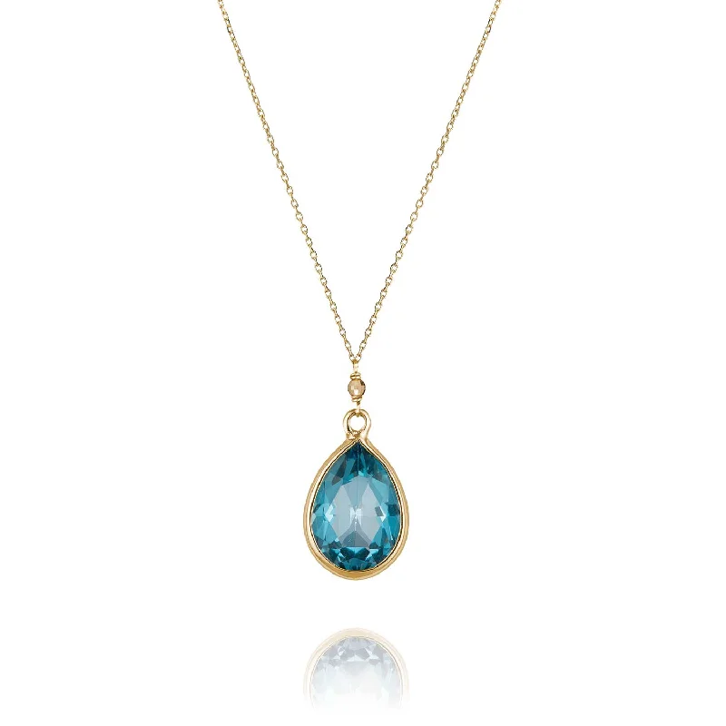 women’s oval pendant necklaces -Precious Drop Pendant Blue Topaz 18k gold