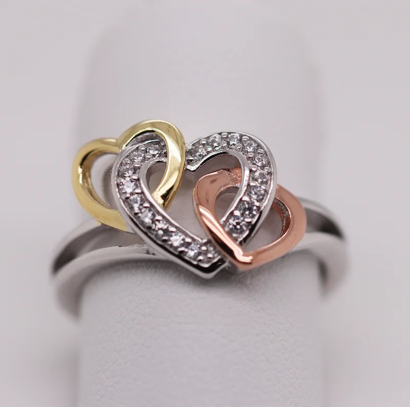 women’s gold stud earrings -3 Tone Collection - 3 Heart Earrings Ref: 3COLR007