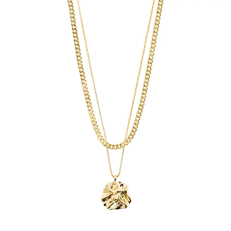 women’s star-shaped necklaces -WILLPOWER curb & coin necklace, 2-in-1 set, gold-plated