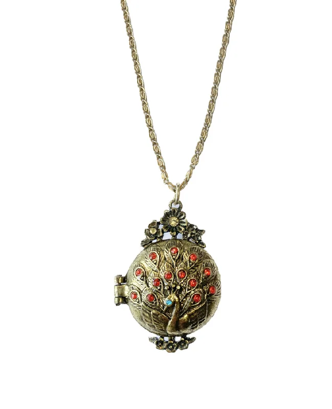 diamond necklaces for women -Peacock Vintage Style Locket Pendant Necklace