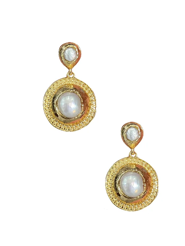 women’s pearl earrings -Pearl Button Drop Earrings