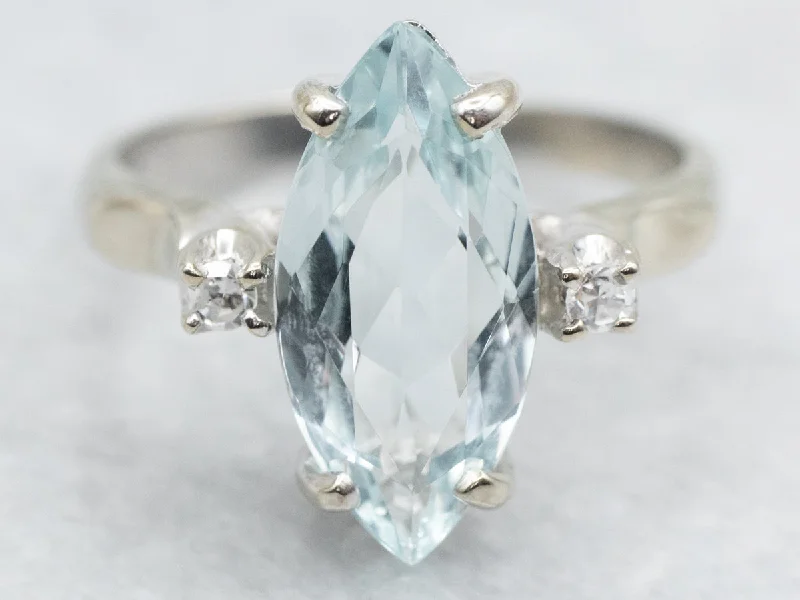 women’s rose gold engagement rings -Marquise Cut Aquamarine and Diamond Ring