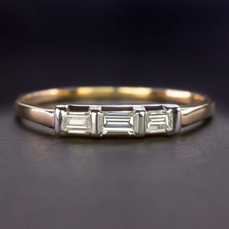 women’s fashion gemstone rings -VINTAGE DIAMOND BAGUETTE WEDDING RING STACKING BAND 14k TWO TONE GOLD ESTATE