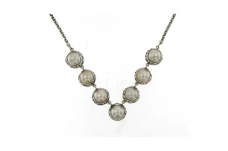 women’s oval stone necklaces -Serra Necklace- White Mabe Pearl