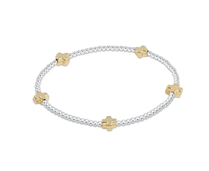 handmade bangles for women -E Newton Signature Cross 2mm Bead Bracelet - Small Cross Mixed Metal