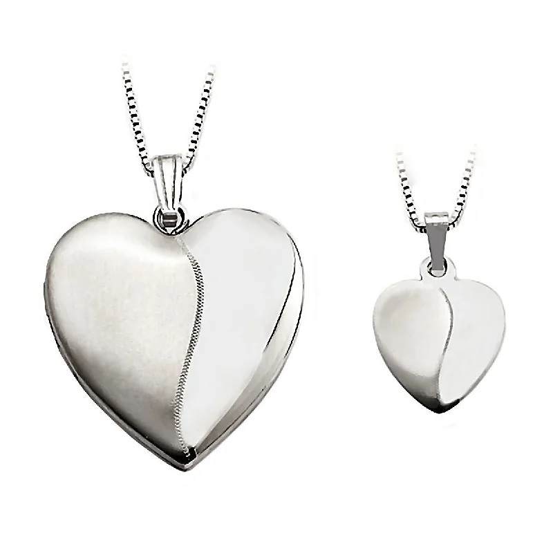 personalized necklaces for women -2 Tone Just Like Mommy 925 Silver Heart Locket and Pendant Necklace Set