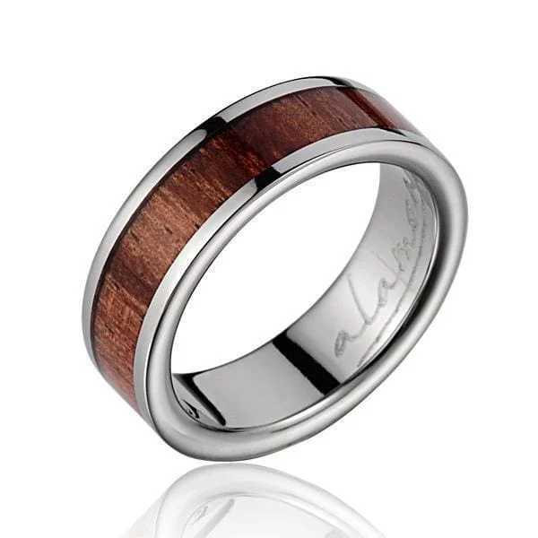 women’s luxury rings with diamonds -Alura Titanium Wedding Band Genuine Inlay Hawaiian Koa Wood Ring - 6mm