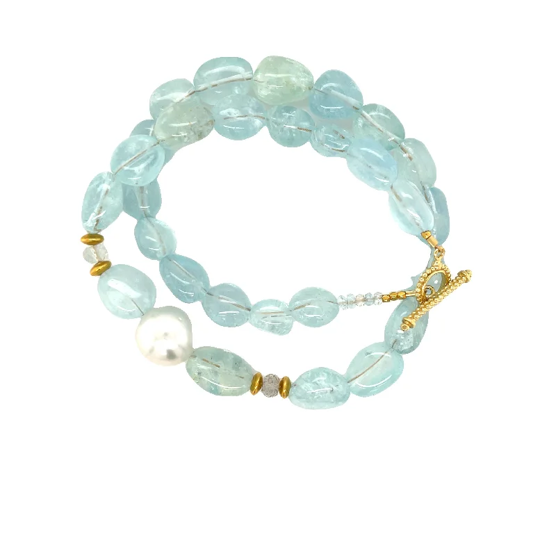 elegant bangles for women -Aqua Double Wrap Bracelet