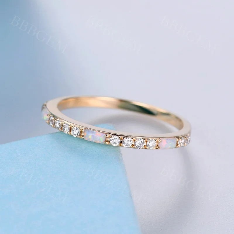 women’s engagement rings -Dainty Half Eternity Baguette Opal Diamond Ring Anniversary Gift For Her