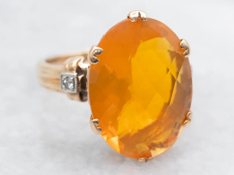 women’s diamond halo engagement rings -Mid-Century Fire Opal and Diamond Ring