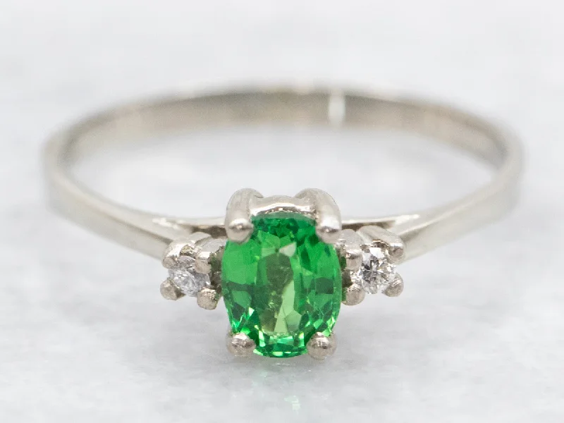 women’s diamond wedding rings -Tsavorite Garnet and Diamond Ring