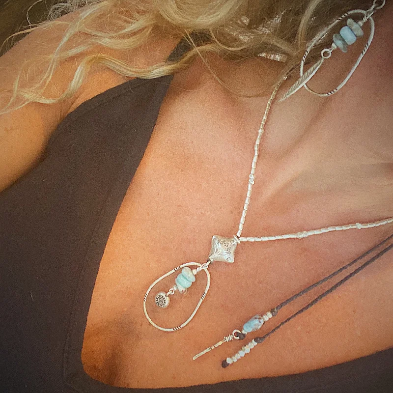 diamond necklaces for women -LARIMAR LOTUS AND EVIL EYE PROTECTION NECKLACE