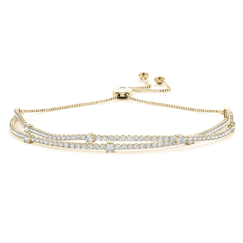 stackable bracelets for women -14kt Yellow Gold Double Row Diamond Bolo Bracelet (2 ctw)