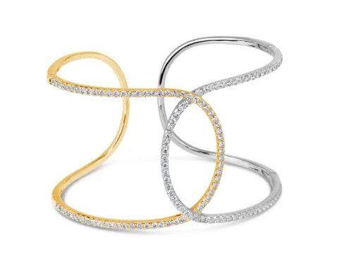 wedding bangles for women -18kt Two Tone Twisted Diamond Cuff Bracelet (2.98 ctw)