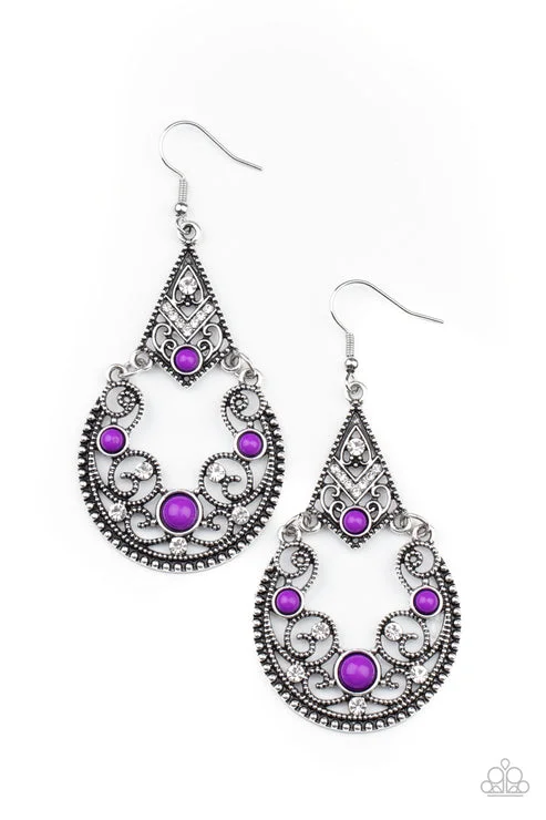 women’s infinity stud earrings -Bohemian Ball Purple Earrings