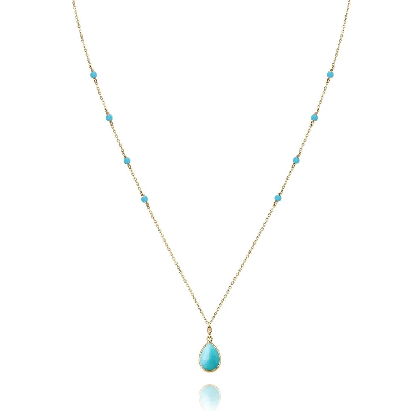 women’s statement pendant necklaces -Precious Beads Drop Necklace 18k Gold Turquoise