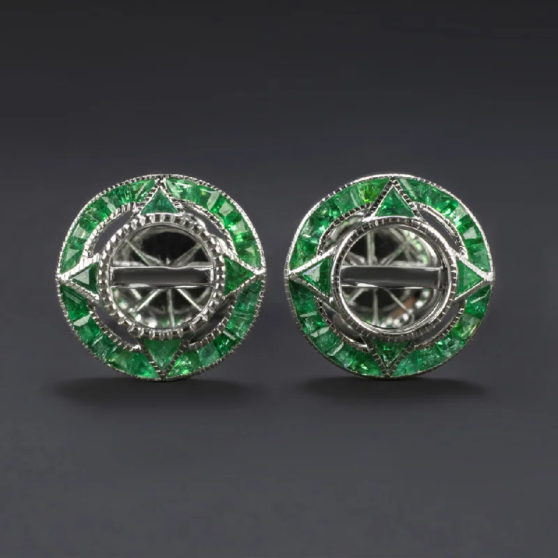 women’s silver promise rings -VINTAGE STYLE EMERALD SEMI MOUNT EARRINGS 5.5mm STUD SETTINGS ART DECO TARGET