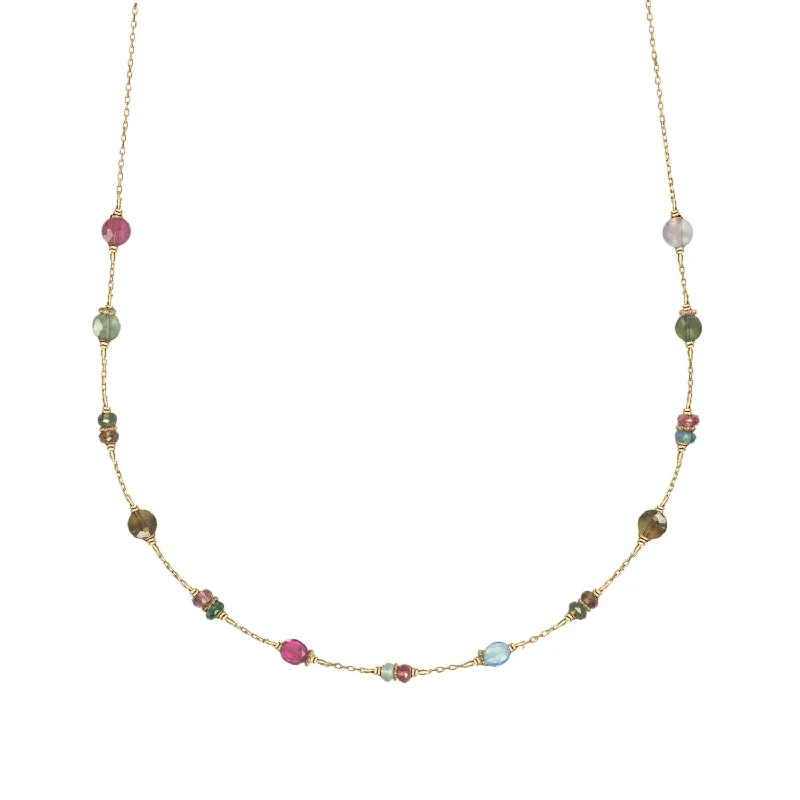 women’s adjustable gold necklaces -Tourmaline 18 Satellite gemstones choker Necklace - 18k Gold