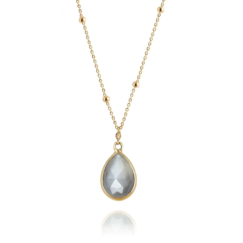 women’s unique pendant necklaces -Precious Drop Pendant Grey Moonstone 18k ball chain