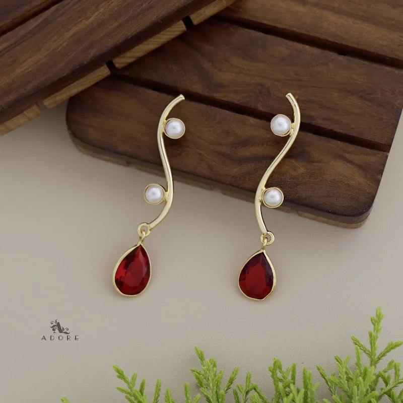 women’s stud earrings with gemstones -Tilly Golden Curvy Glossy Drop Pearl Earring