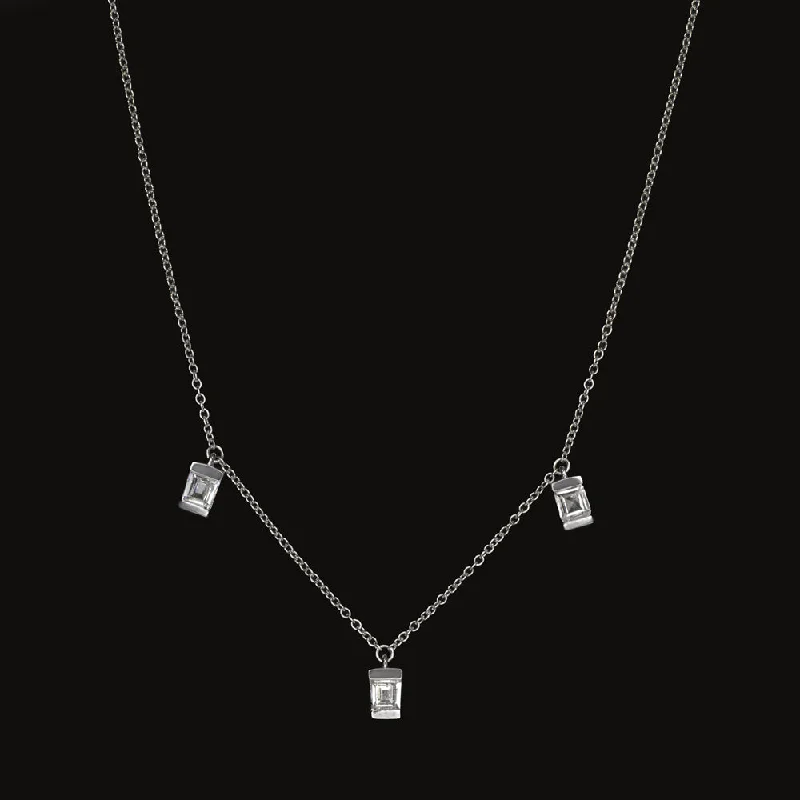 women’s diamond stackable rings -0.55ct BAGUETTE DIAMOND NECKLACE DAINTY CHAIN 14K WHITE GOLD NATURAL CLASSIC