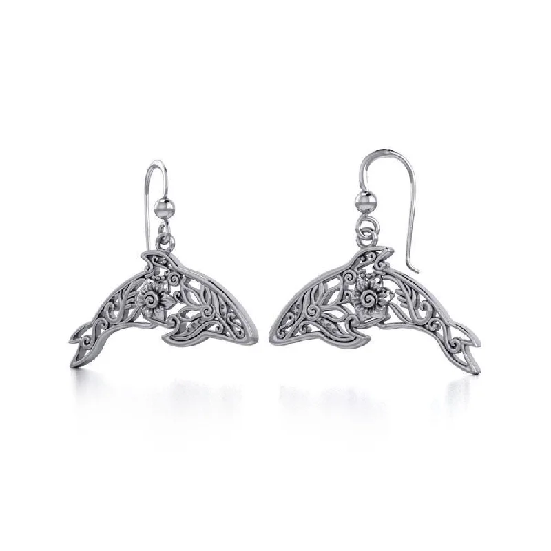 women’s diamond drop earrings -The joy of the gentle giants ~ Dolphin Filigree Sterling Silver Hook Earrings TER1704