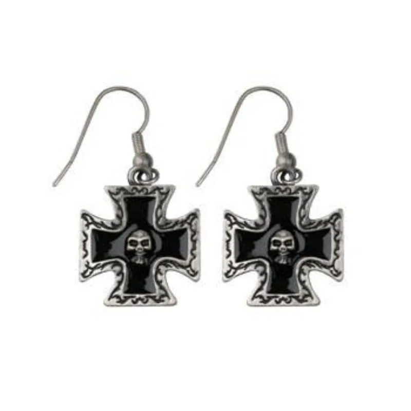 women’s birthstone earrings -Skull with Black Cross Earrings