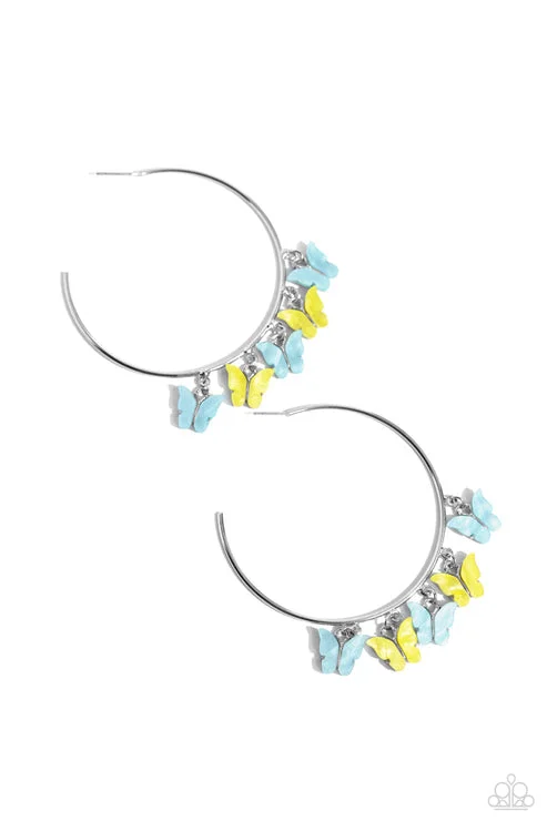 custom earrings for women -Bemusing Butterflies Blue Hoop Earring