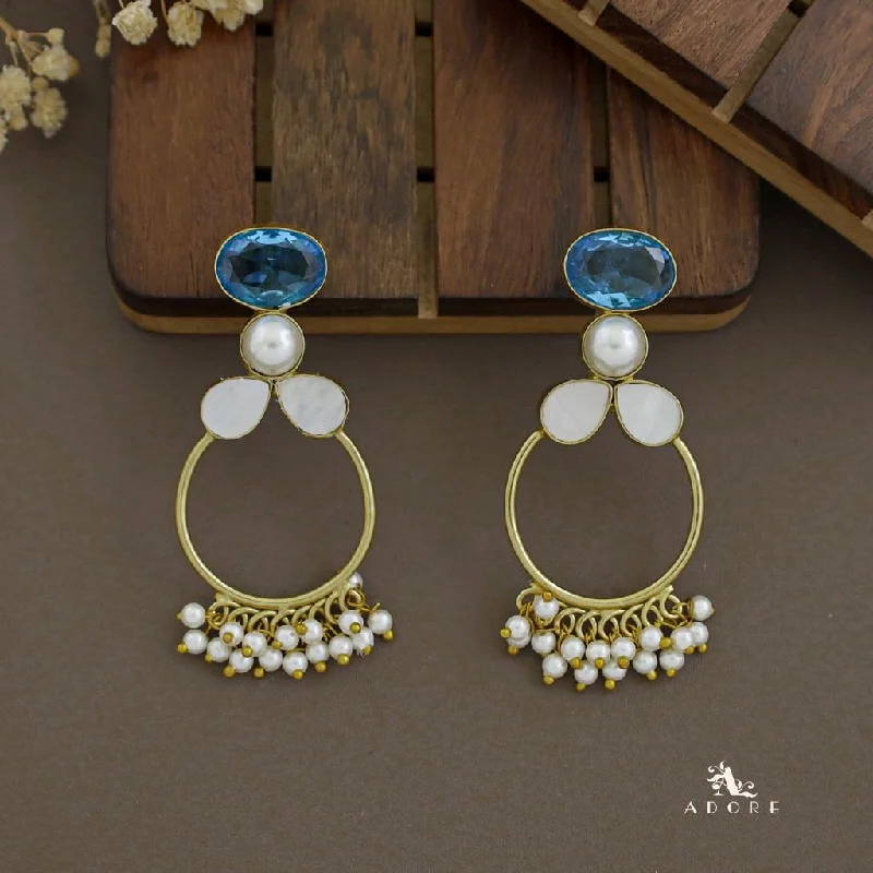 women’s handmade earrings -Meghana Oval Glossy Mop With Cluster Pearl Earring