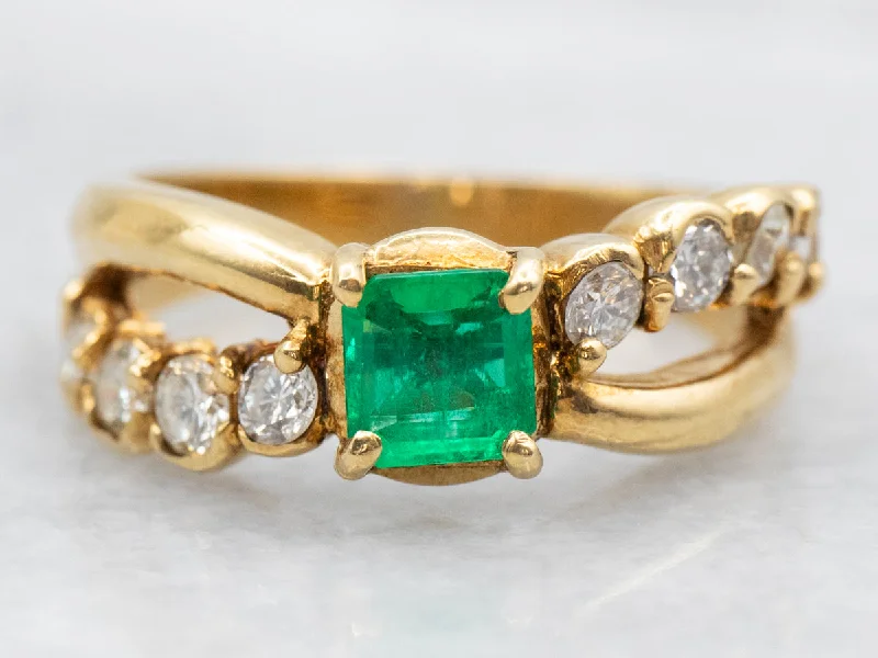 women’s custom sapphire engagement rings -Modern 18K Gold Emerald and Diamond Ring