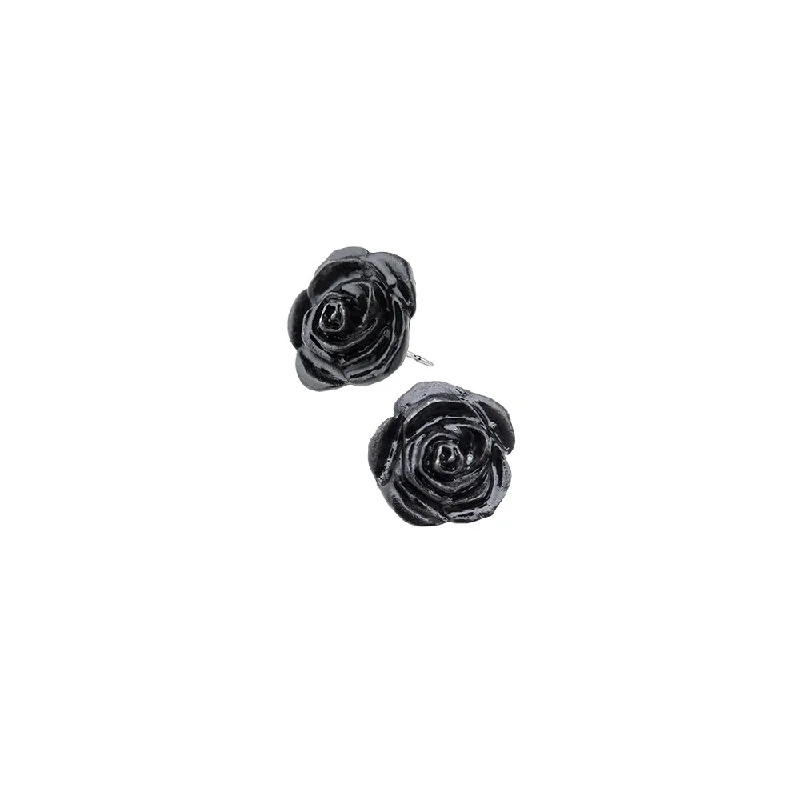 women’s bold stud earrings -Black Rose Stud Earrings