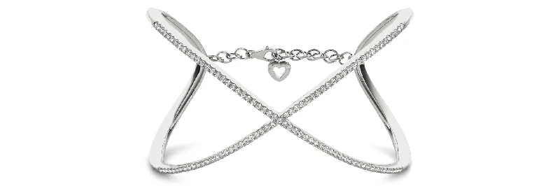 women’s cuff bracelets -14kt White Gold Diamond Crossover Bangle (1.63 ctw)