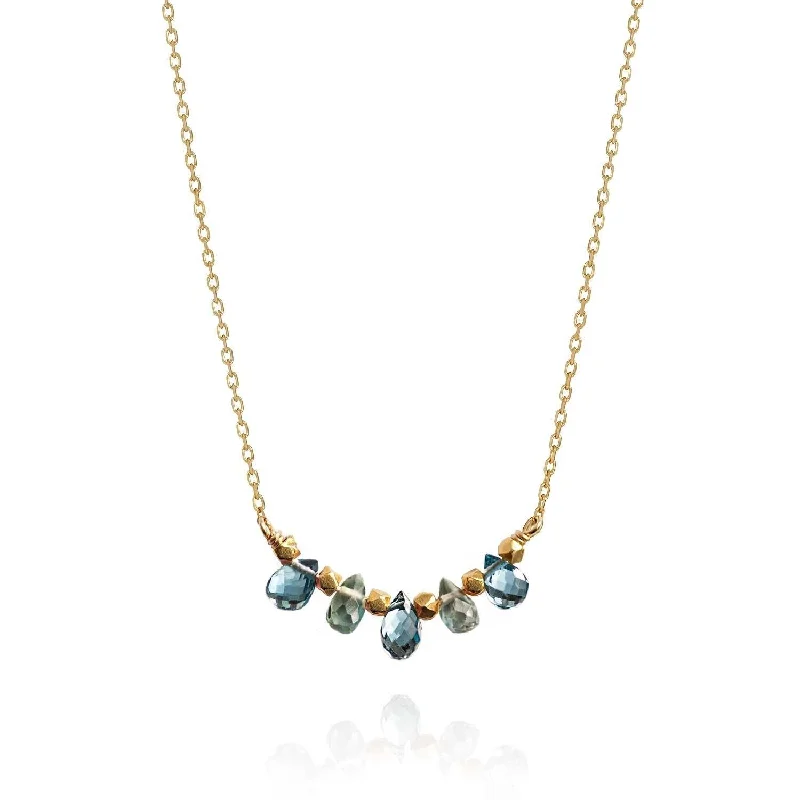 women’s star-shaped necklaces -Briolette Bar Necklace 18k Gold Blue Topaz Sapphire