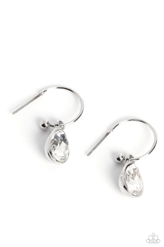 diamond earrings for women -Teardrop Tassel White Hoop Earring